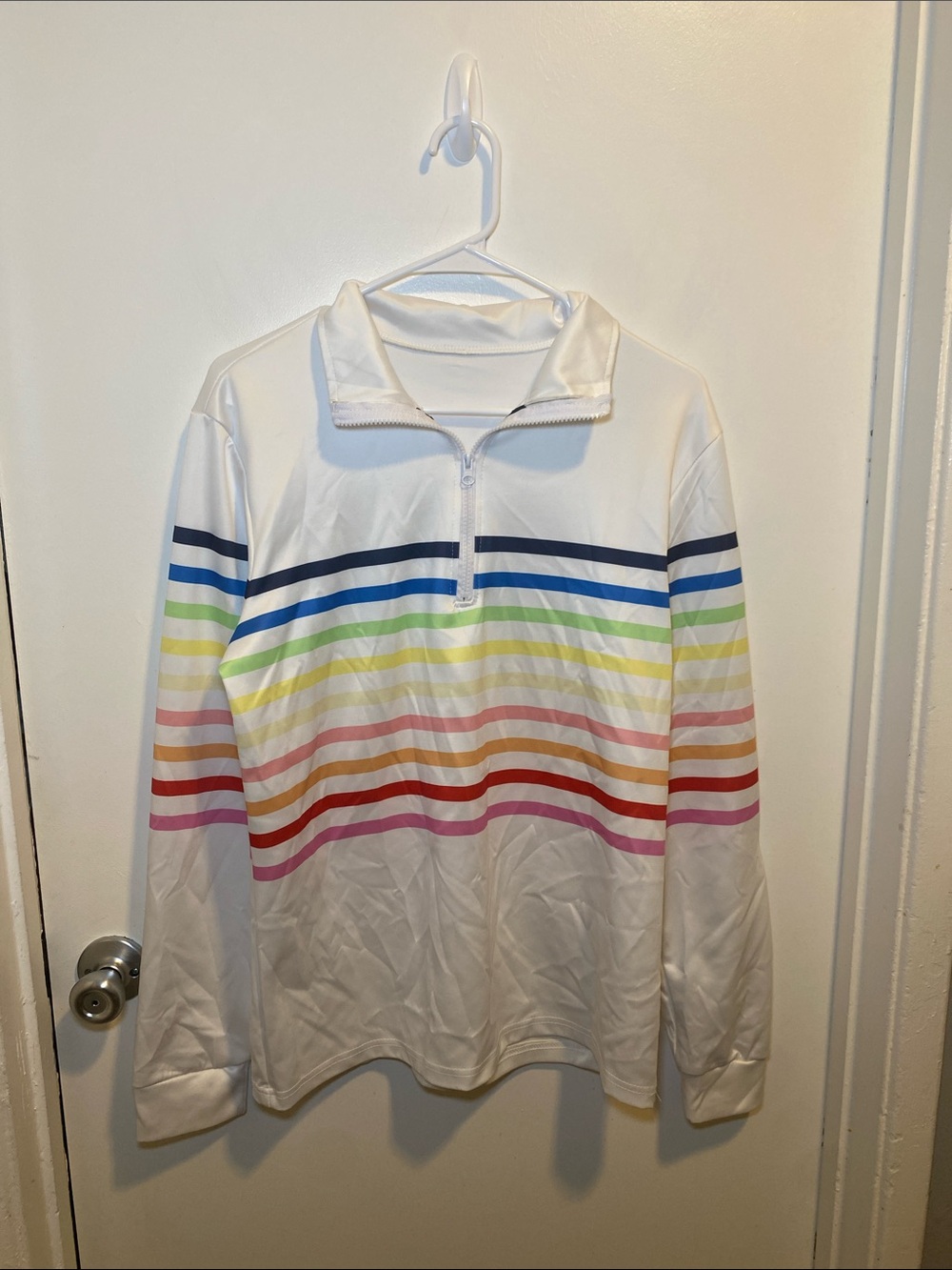 White Quarter-Zip Top like Jacket with Multicolor Stripes